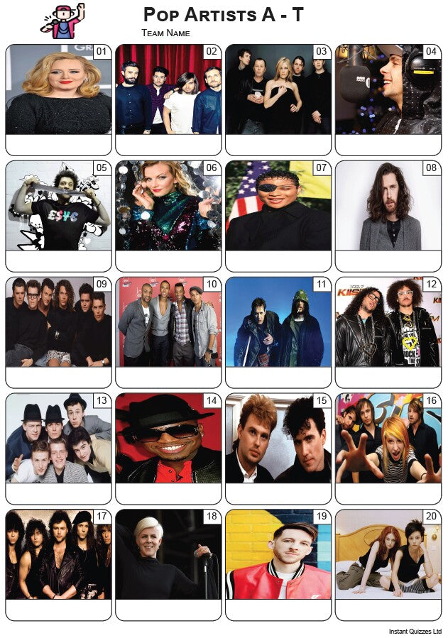 Pop Artists A - T Picture Quiz - PR2447