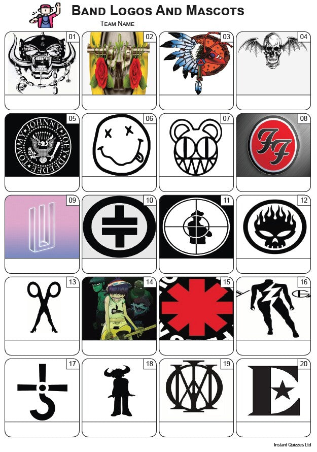 Band Logos and Mascots Picture Quiz - PR2450
