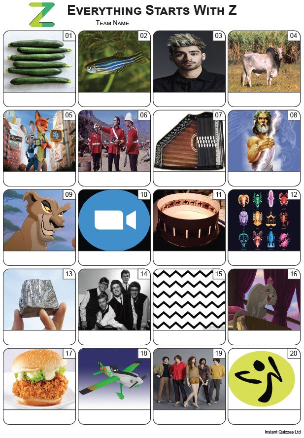 Everything Starts With 'Z' - Picture Quiz PR2453