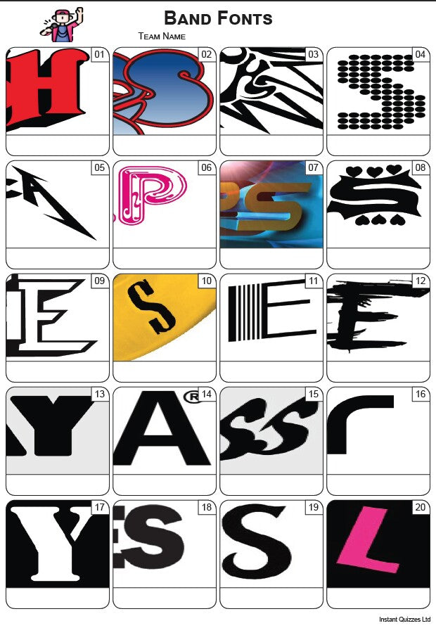 Band Fonts Picture Quiz - PR2467