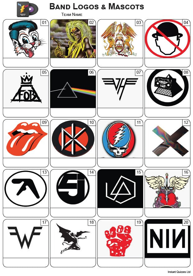 Band Logos and Mascots Picture Quiz - PR2497