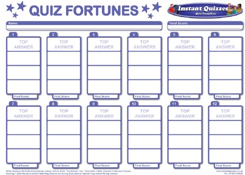 Free Quiz Fortunes Answer Sheets