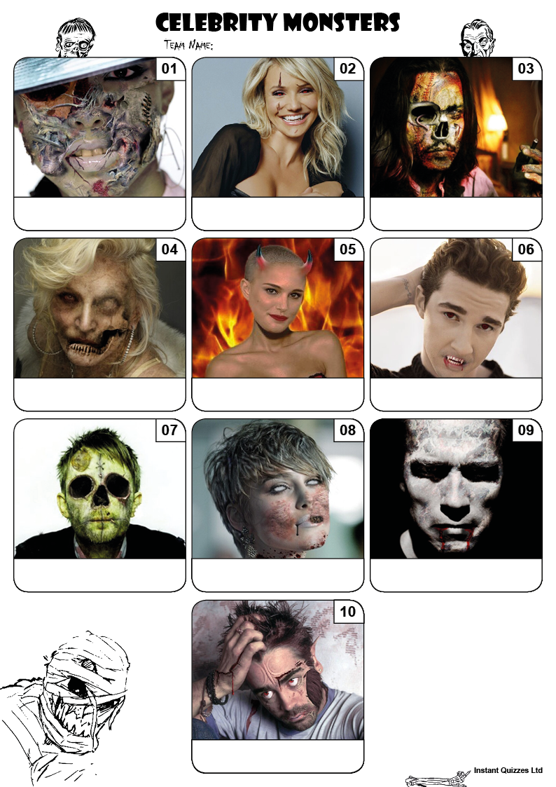 Celebrity Monsters Mini Picture Quiz - Z3176