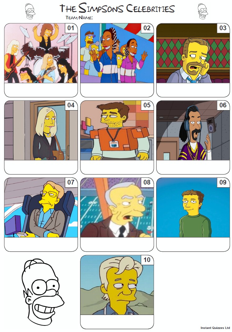 The Simpsons Guest Stars Mini Picture Quiz - Z3190