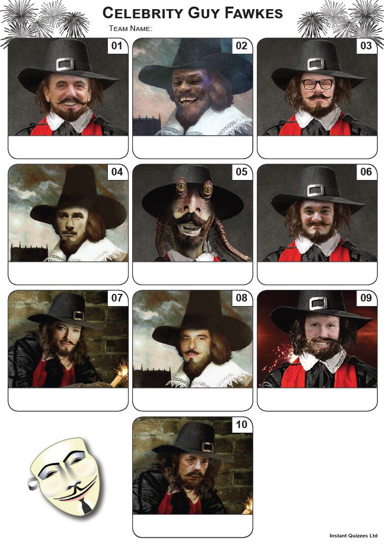 Celebrity Guy Fawkes Mini Picture Quiz - Z3209