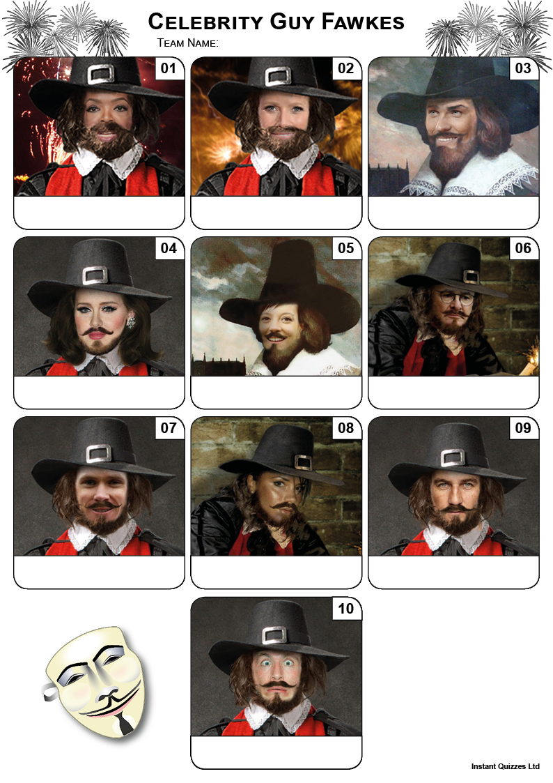 Celebrity Guy Fawkes Mini Picture Quiz - Z3210