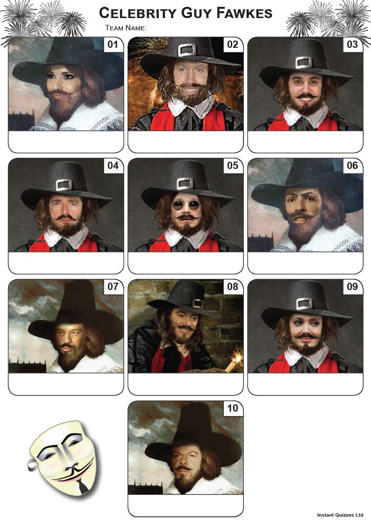 Celebrity Guy Fawkes Mini Picture Quiz - Z3212