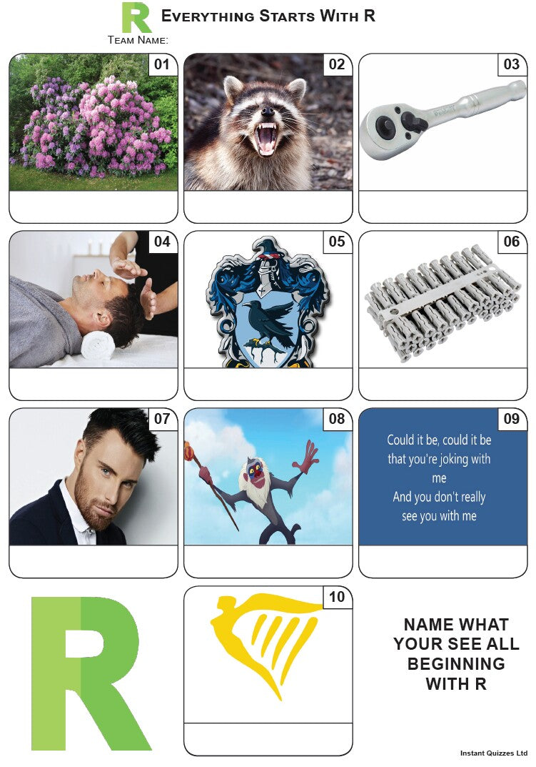 Everything Starts With 'R' - Mini PIcture Quiz Z3781