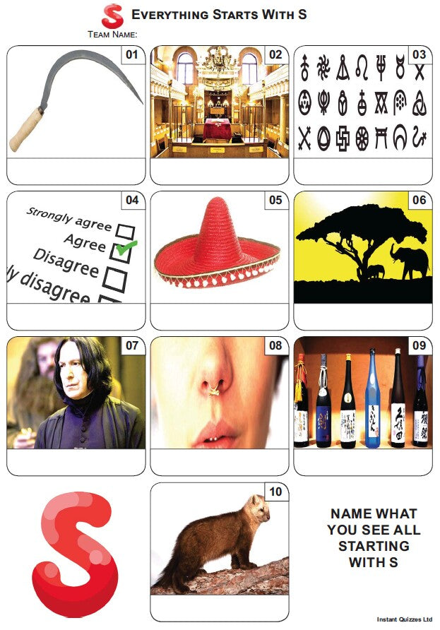 Everything Starts With 'S' - Mini PIcture Quiz Z3804