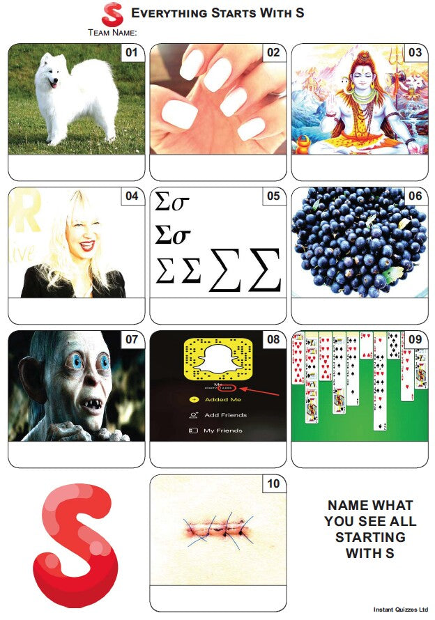 Everything Starts With 'S' - Mini PIcture Quiz Z3805