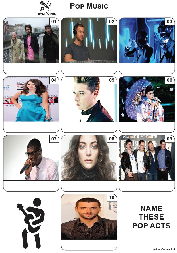 Pop Music Mini Picture Quiz - Z3809