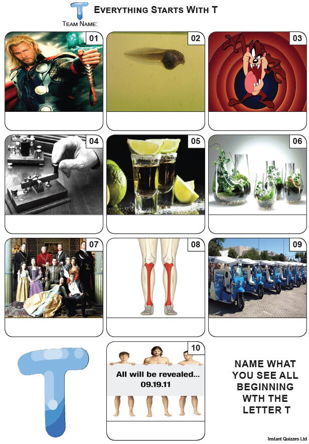 Everything Starts With 'T' - Mini PIcture Quiz Z3810