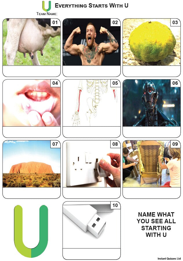 Everything Starts With 'U' - Mini PIcture Quiz Z3822