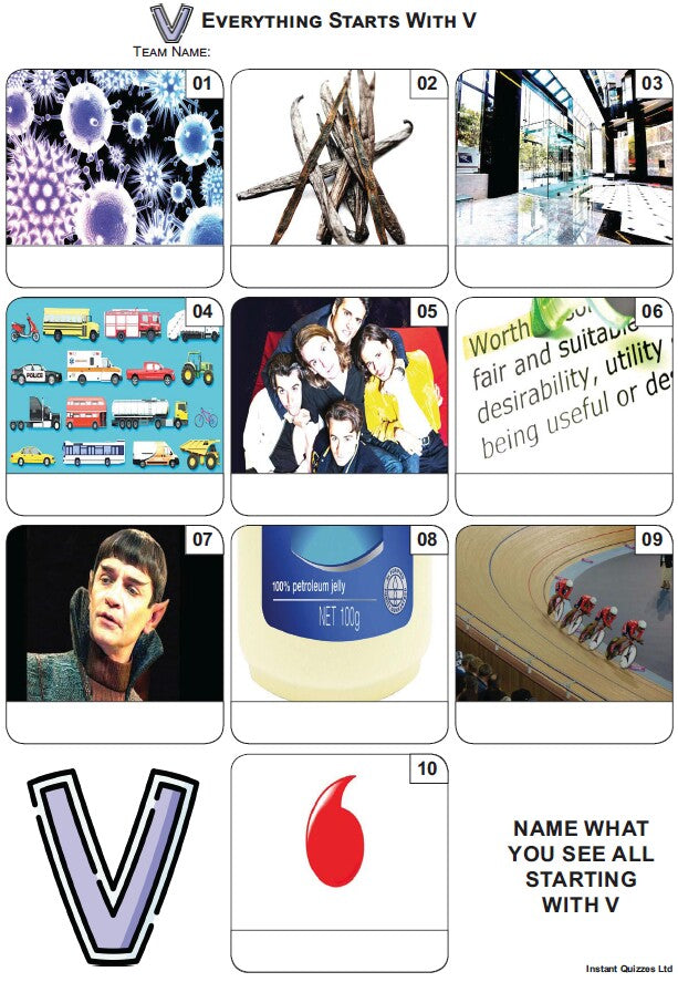 Everything Starts With 'V' - Mini Picture Quiz Z3834