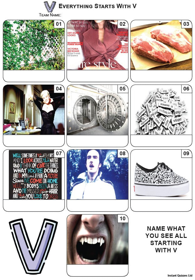 Everything Starts With 'V' - Mini Picture Quiz Z3835