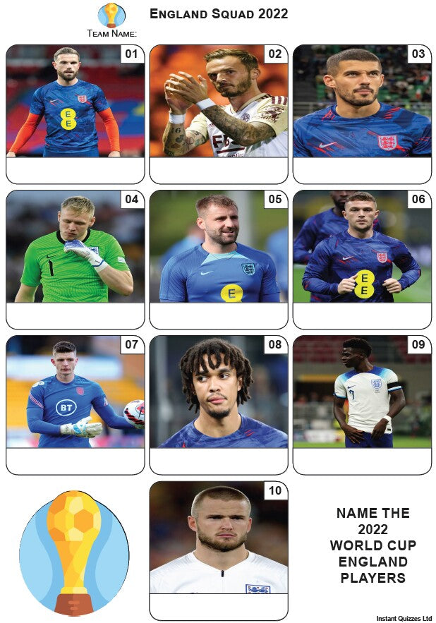 2018 World Cup England Squad Mini Picture Quiz - Z2754