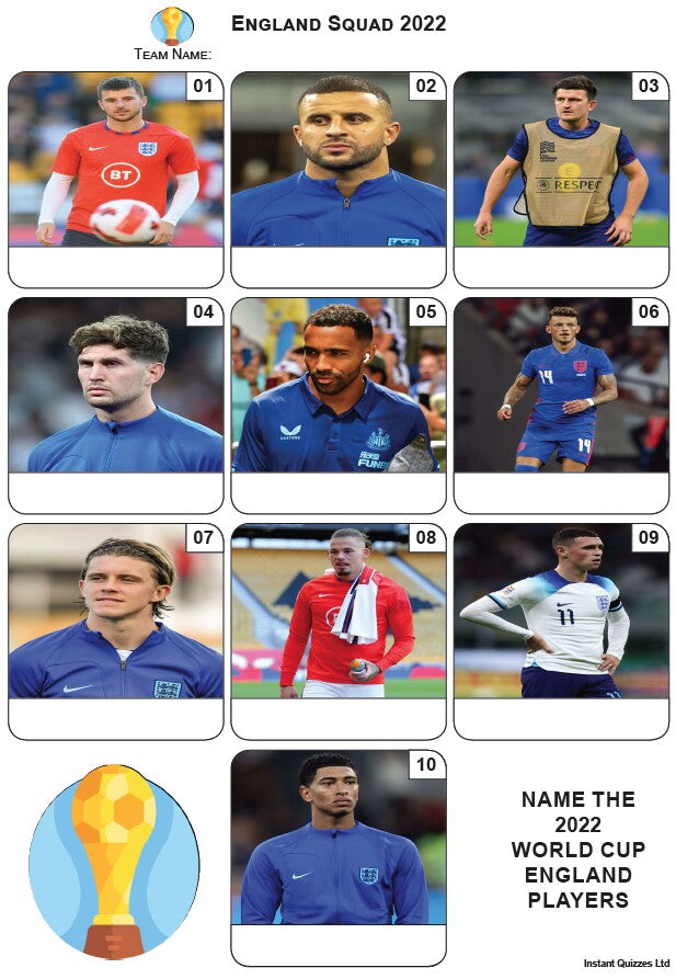 England World Cup Squad 2022 Mini Picture Quiz - Z3857