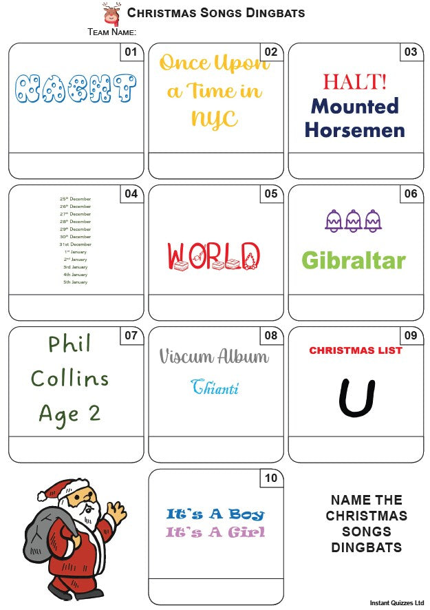 Christmas Songs Dingbats Mini Picture Quiz - Z3868