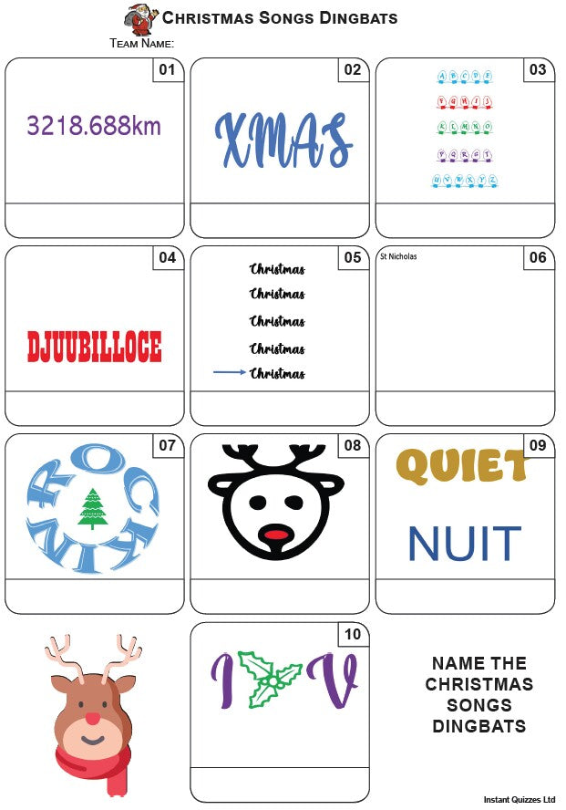Christmas Songs Dingbats Mini Picture Quiz - Z3869