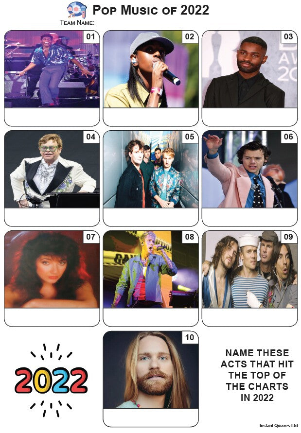 Pop Music of 2022 - Mini Picture Quiz Z3878
