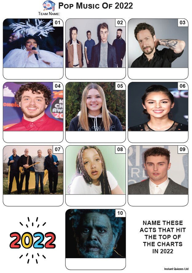 Pop Music of 2022 - Mini Picture Quiz Z3879