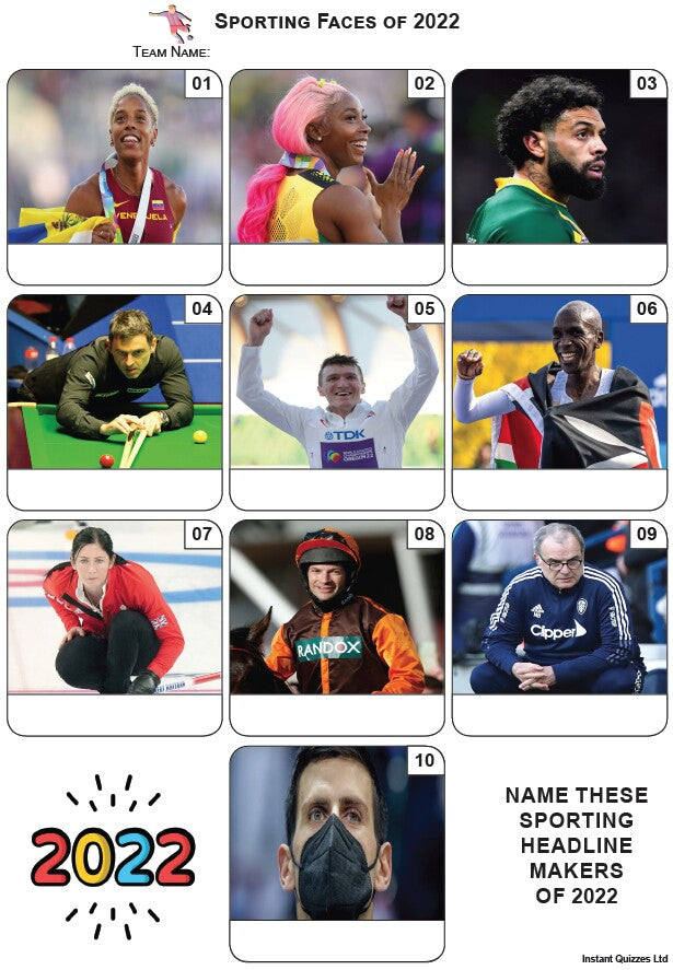 Sporting Faces 2022 - Mini Picture Quiz Z3886