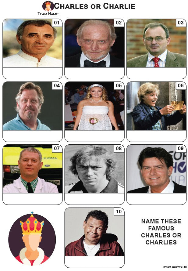 Charles or Charlie Mini Picture Quiz - Z3896