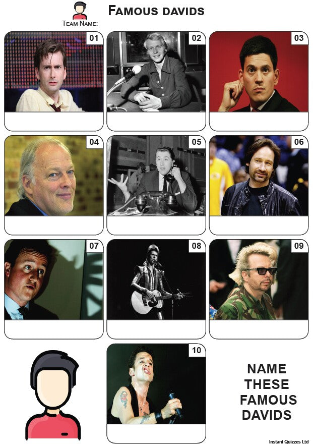 Famous Davids Mini Picture Quiz - Z3924
