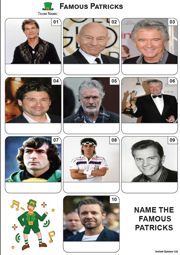 Famous Patricks Mini Picture Quiz - Z3929