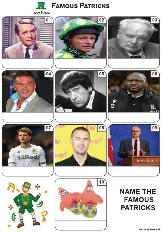 Famous Patricks Mini Picture Quiz - Z3930