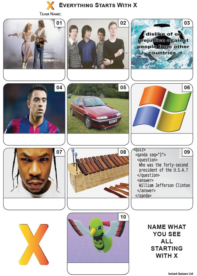Everything Starts With 'X' - Mini Picture Quiz Z3945