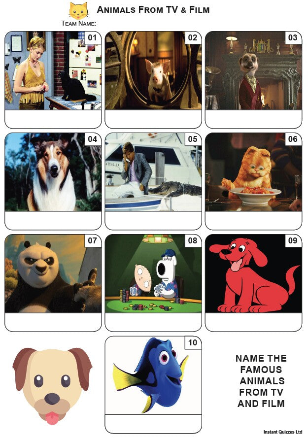 Animals From TV and Films Mini Picture Quiz - Z3951