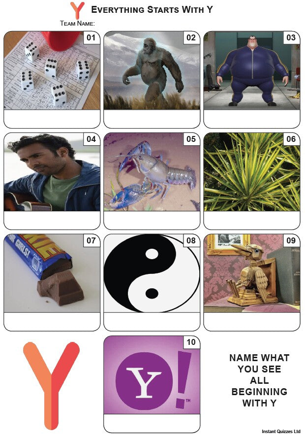 Everything Starts With 'Y' - Mini Picture Quiz Z3961
