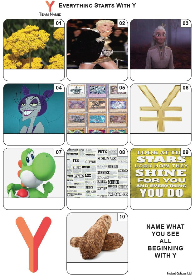 Everything Starts With 'Y' - Mini Picture Quiz Z3962