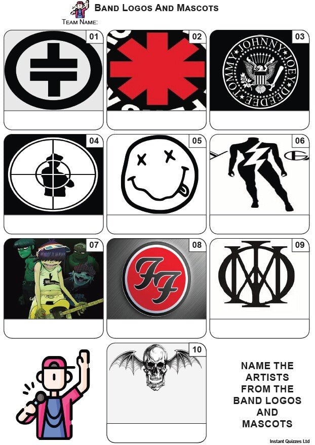 Band Logos and Mascots Mini Picture Quiz - Z3975