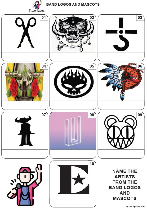 Band Logos and Mascots Mini Picture Quiz - Z3976