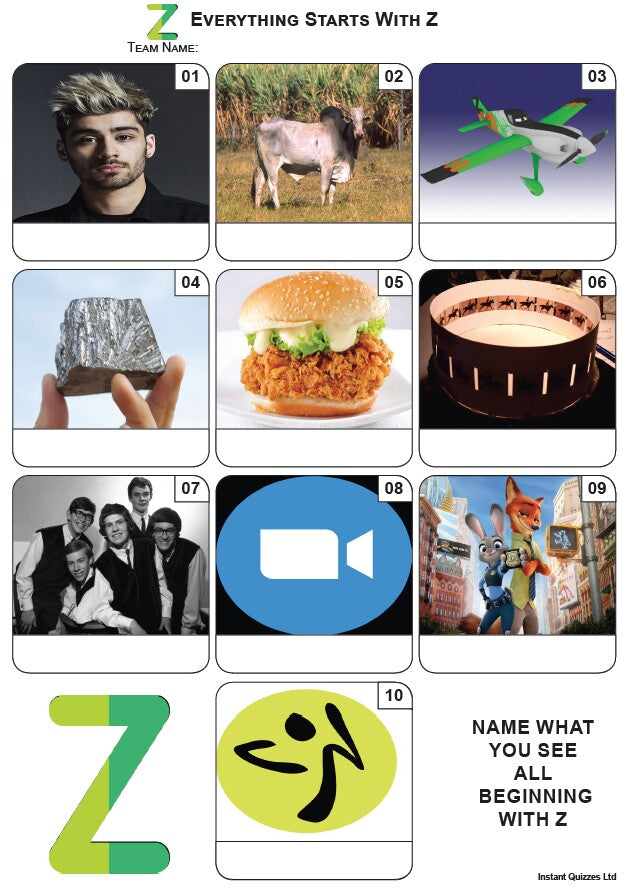 Everything Starts With 'Z' - Mini Picture Quiz Z3981