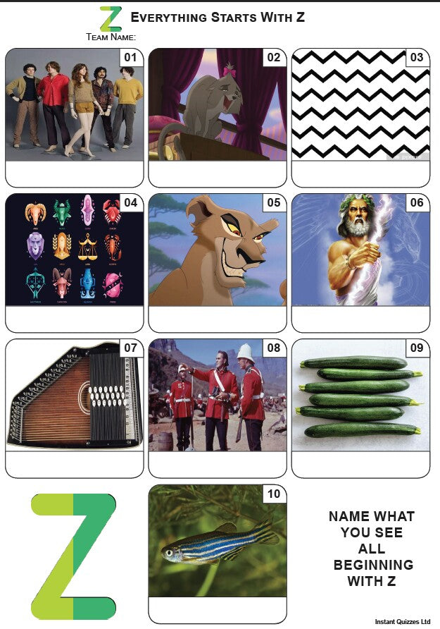 Everything Starts With 'Z' - Mini Picture Quiz Z3982