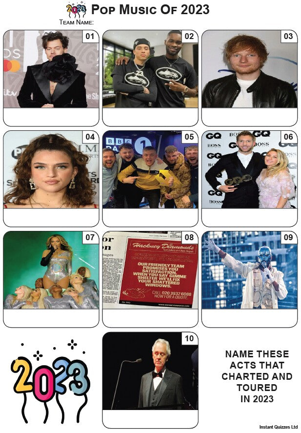 Pop Music of 2023 - Mini Picture Quiz Z3994