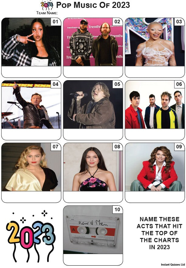 Pop Music of 2023 - Mini Picture Quiz Z3995