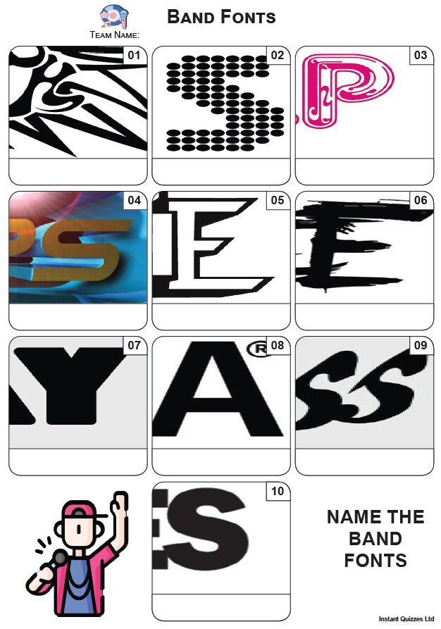 Band Fonts Mini Picture Quiz - Z4010