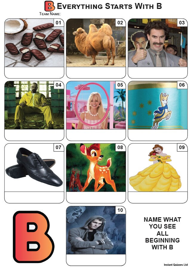 Everything Starts With 'B' - Mini Picture Quiz Z4030