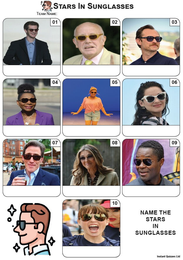 Stars In Sunglasses - Mini Picture Quiz Z4066