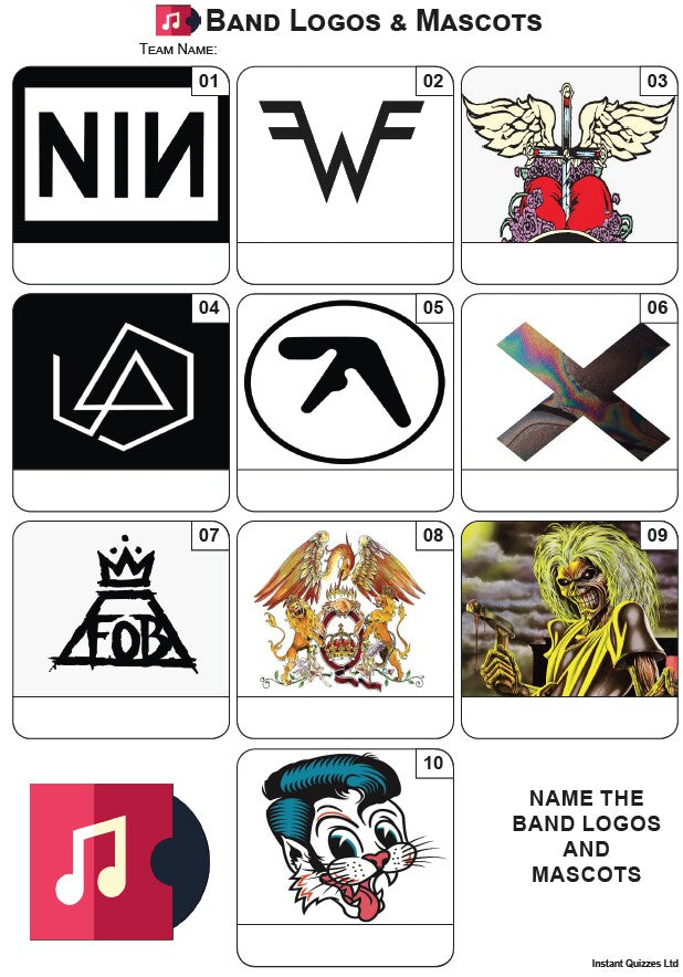 Band Logos and Mascots Mini Picture Quiz - Z4070