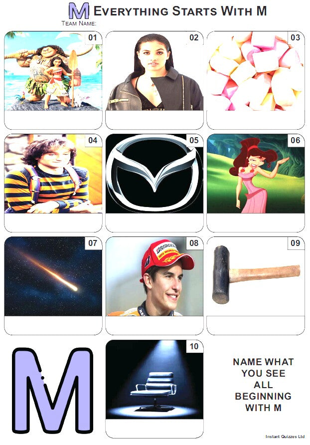 Everything Starts With M Mini Picture Quiz - Z4090