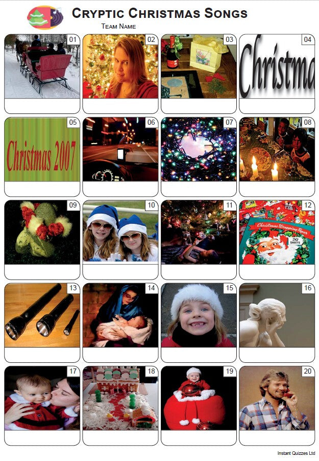 Cryptic Picture Rounds Christmas Cryptic Songs Picture Quiz - PR2585 – Instant Quizzes