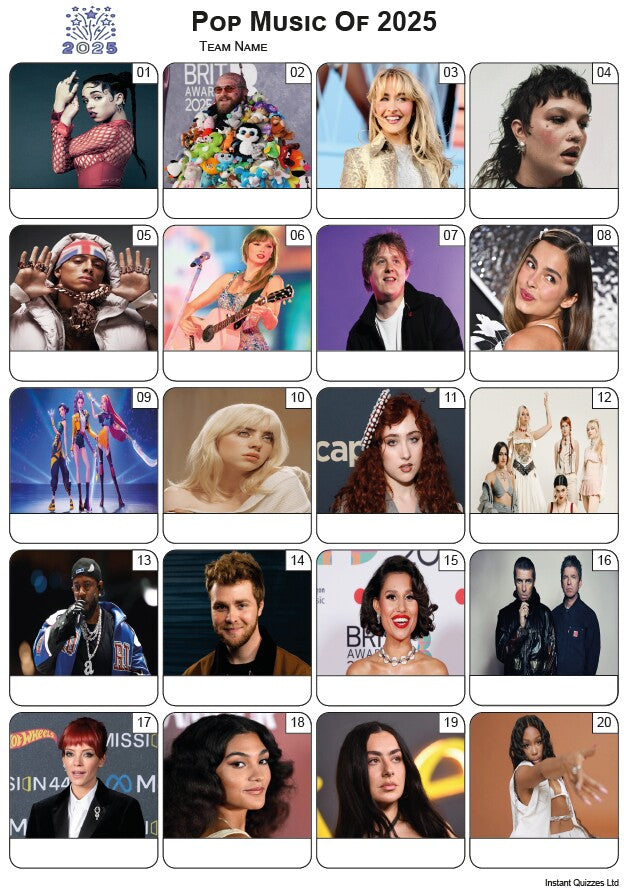 Pop Music 2025 Picture Quiz PR2588 Instant Quizzes pop-music-2025-picture-quiz-pr2588-instant-quizzes