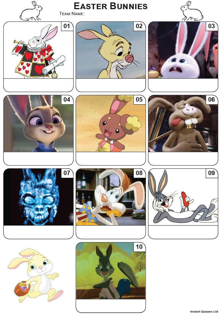 Bunnies Picture Quiz - 10 pictures name the famous rabbits – Instant ...