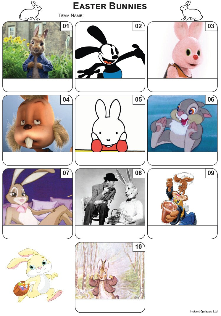 Bunnies Picture Quiz - 10 pictures name the famous rabbits – Instant ...
