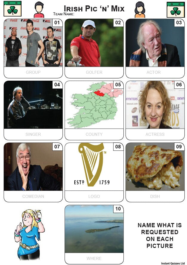 Irish Rizzes Irish Pic 'n' Mix mini Picture Quiz - Z3591 – Instant Quizzes